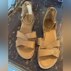 Franco Sarto leather Velcro adjustable ankle strap in camel size 9.5